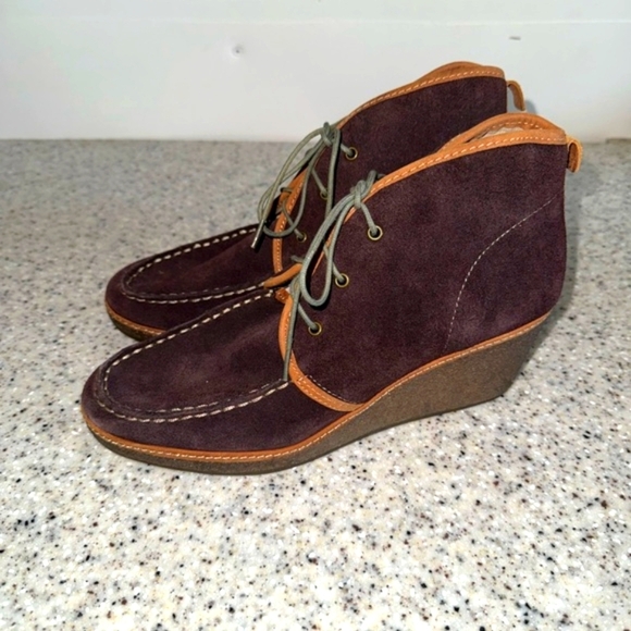 Olukai Wali Brown Suede Wedge Ankle Boots - Picture 1 of 7